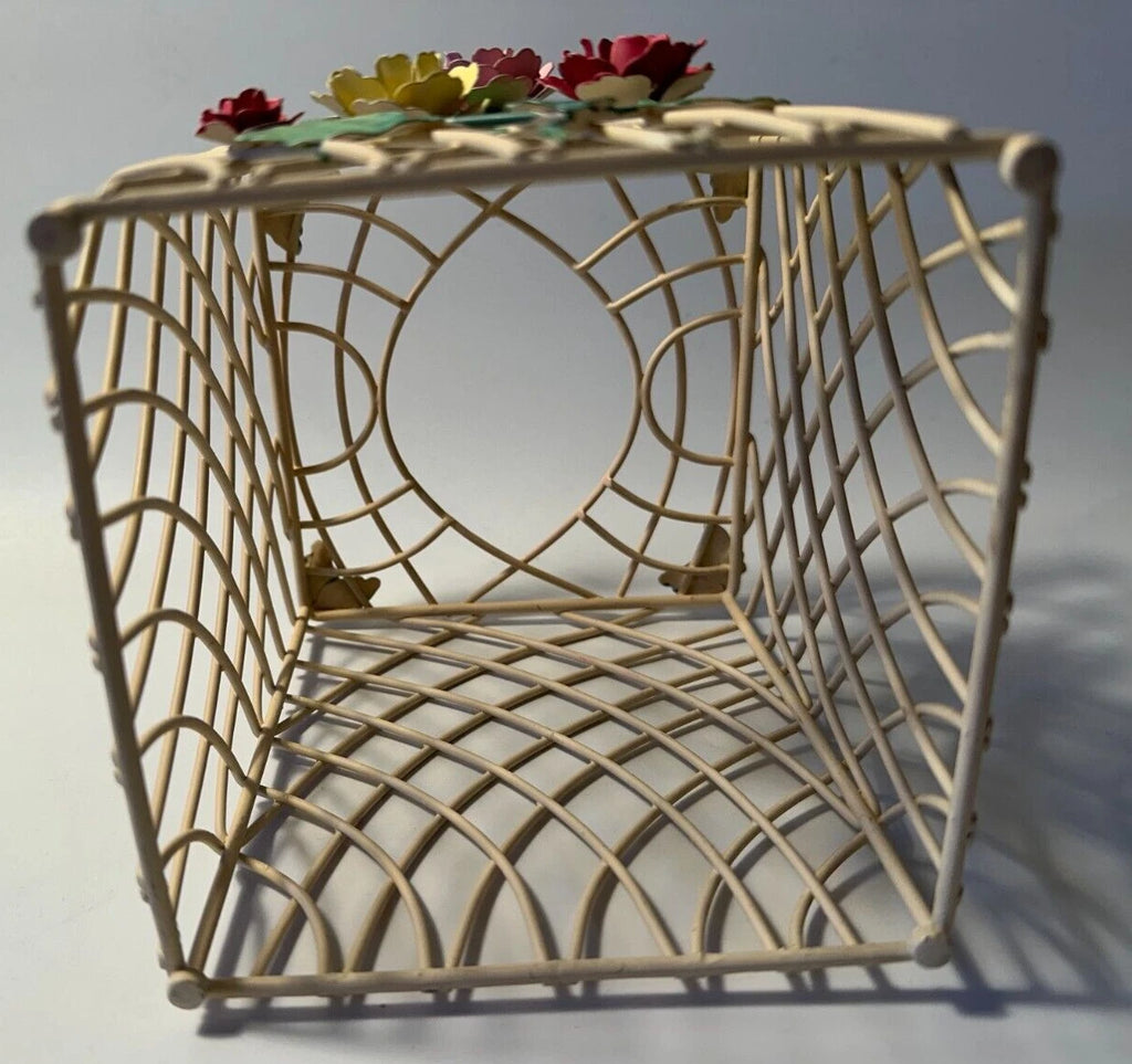 vtg woven wire/metal tissue box holder-cream w/pink/yellow/red florals 5.5"x4.5" | eBay