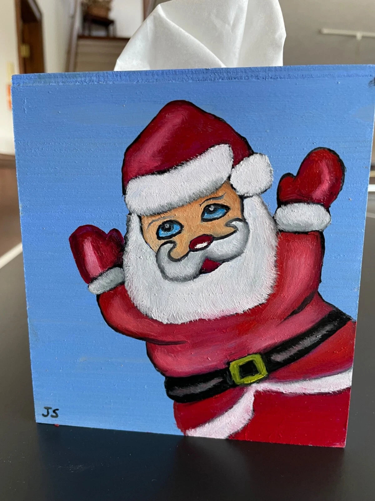 Hand painted wood tissue box cover cute happy Santa Claus | eBay