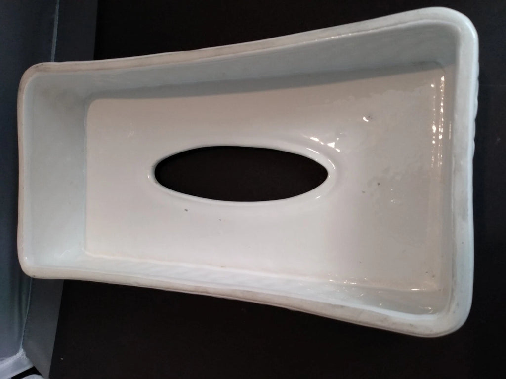 Vintage Ceramic Tissue Box Cover Waffled Lattice Sides Off White | eBay