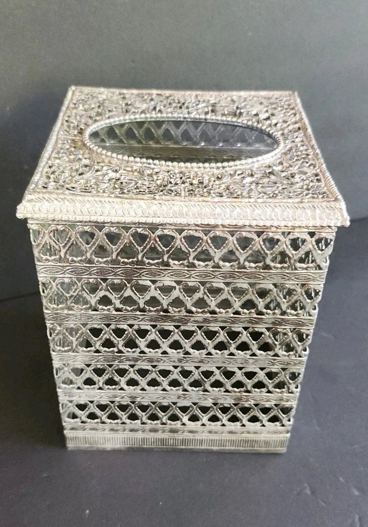 MCM Square Hollywood Regency Silver Tone Filigree Metal Tissue Box Cover Holder | eBay