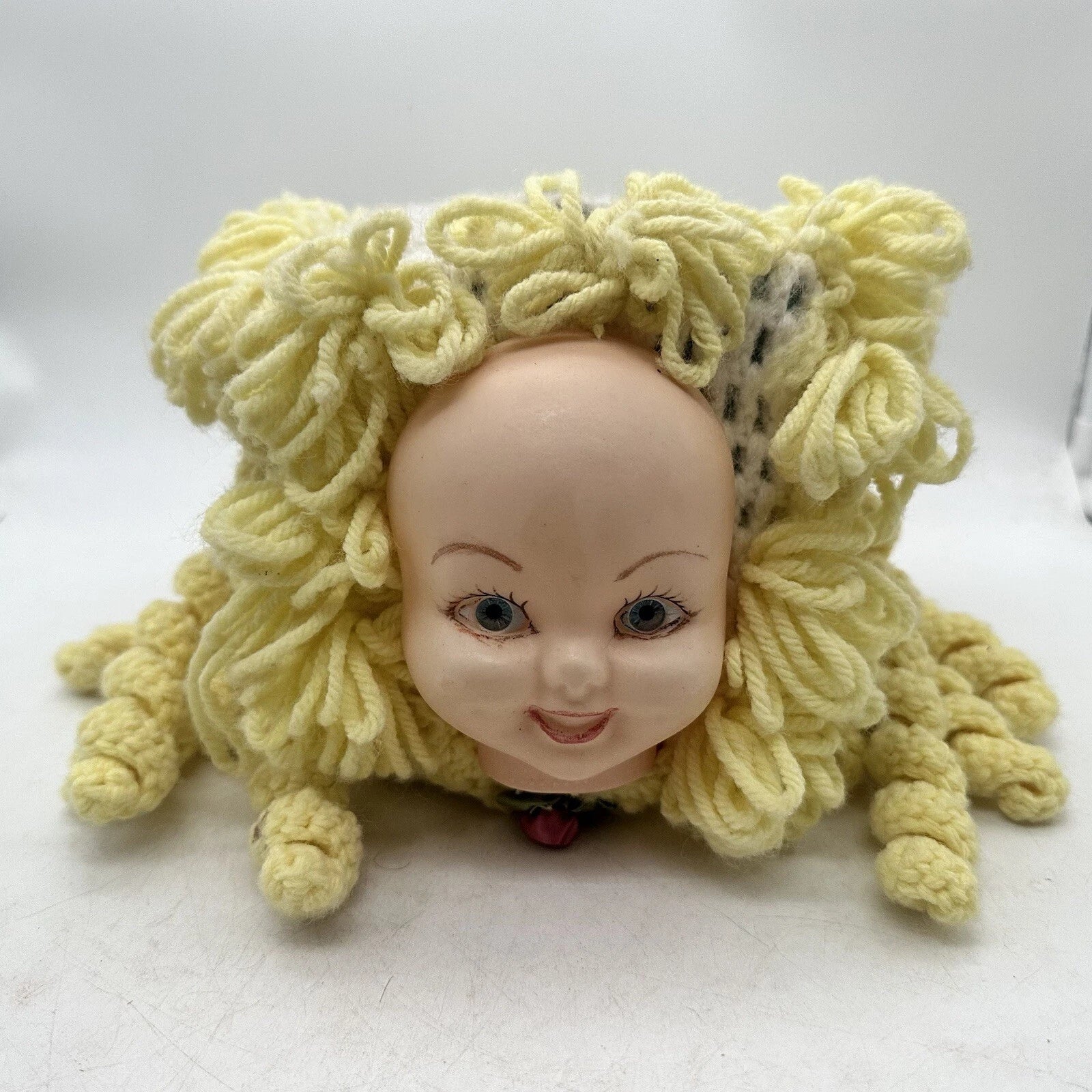 Vintage Doll Head Face Tissue Box Cover Dispenser Crocheted Kitschy Creepy | eBay