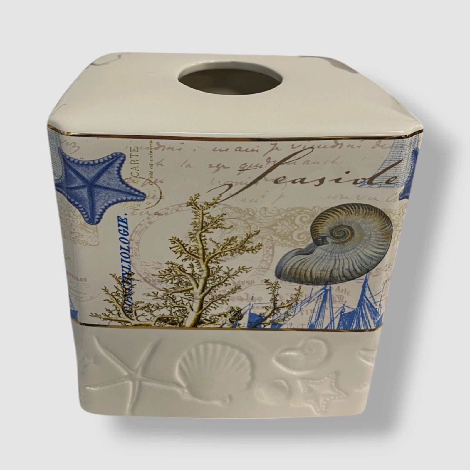 Avanti Beige Starfish & Seashells Ceramic Tissue Box Cover. | eBay