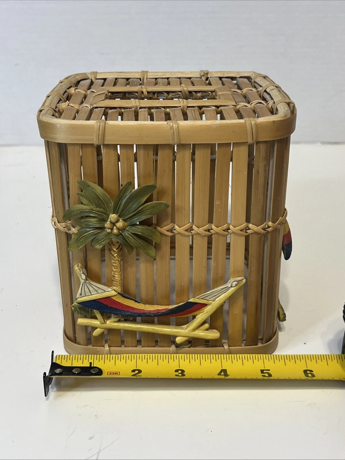 VTG 6" Bamboo Cane Wood Tissue Cube Box Cover Holder Tiki Tropical Beach | eBay