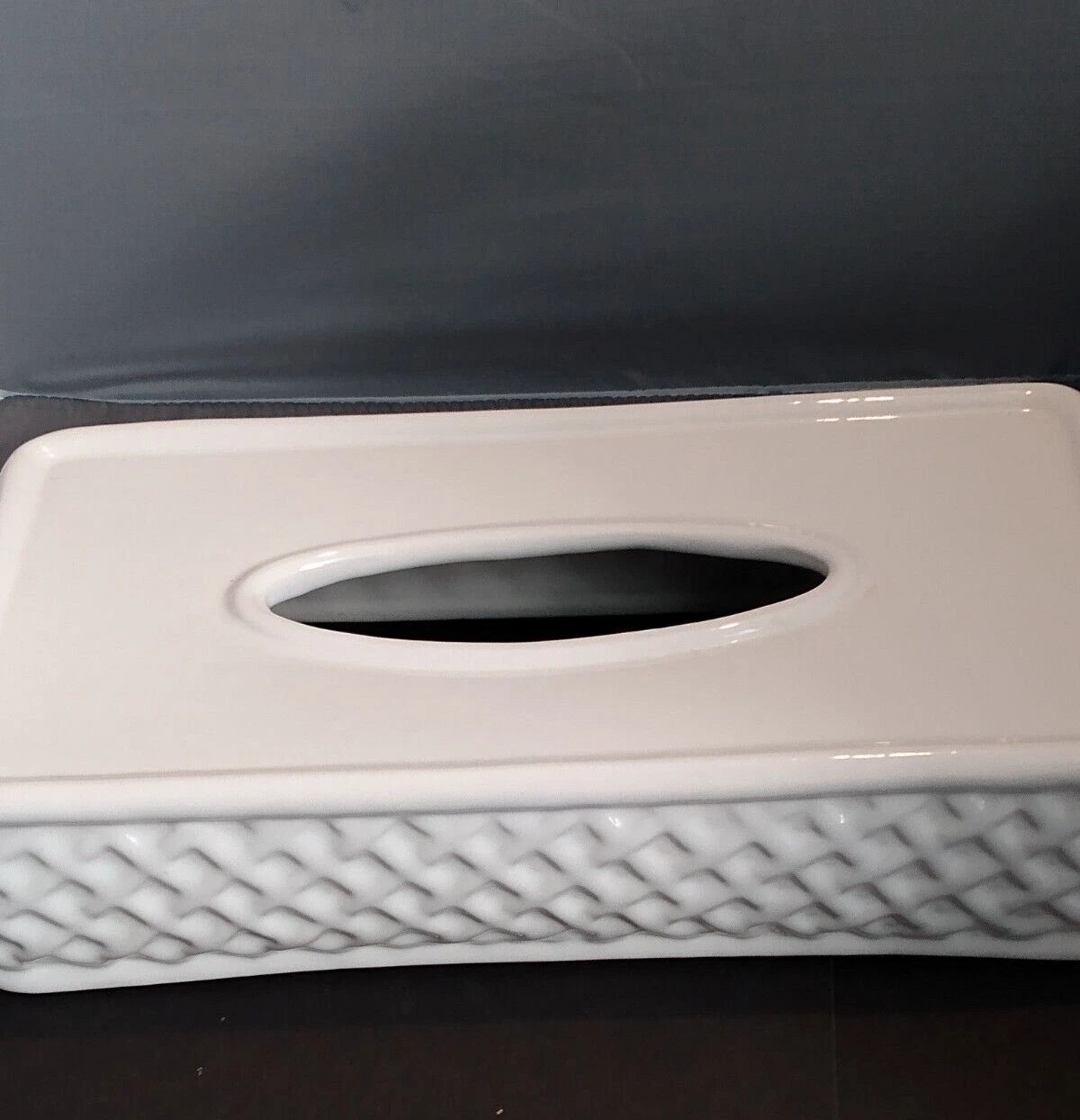 Vintage Ceramic Tissue Box Cover Waffled Lattice Sides Off White | eBay