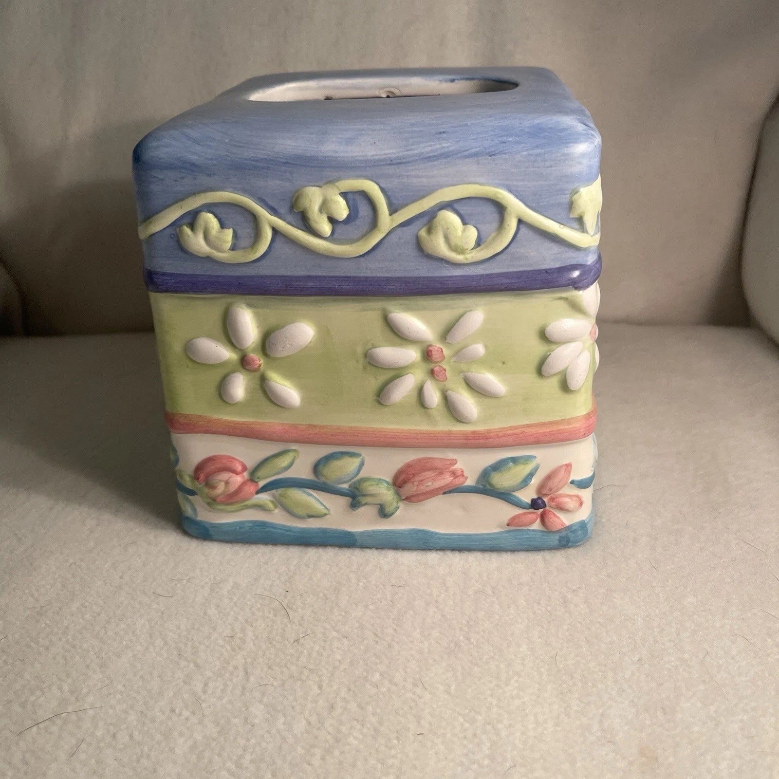 Vtg Certified International Ceramic Tissue Box Cover Pastel Floral Pattern 5.75” | eBay