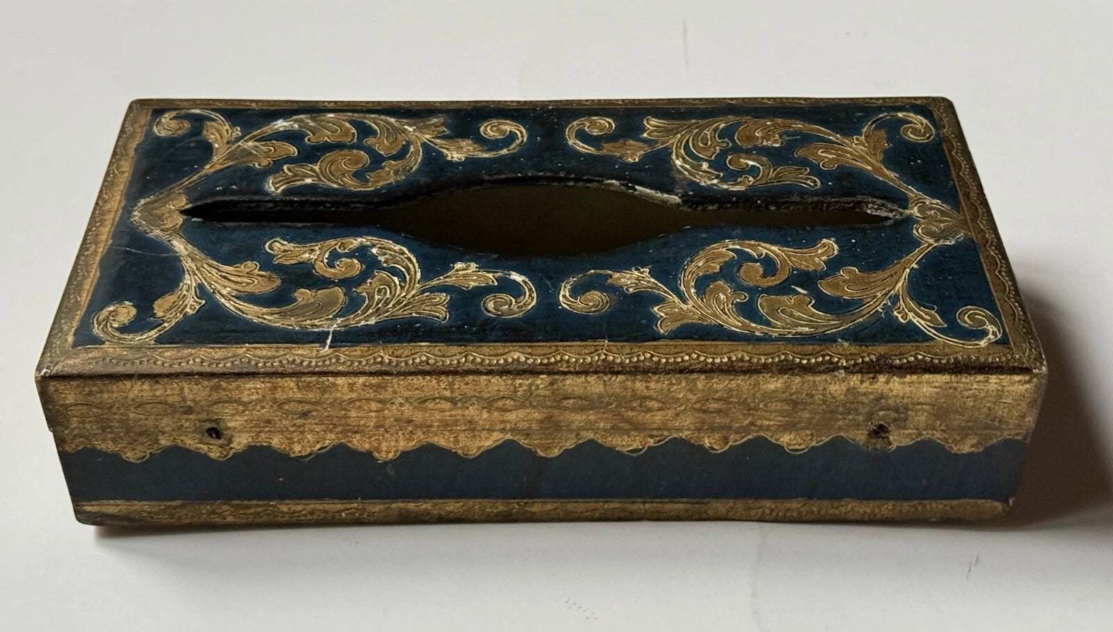RARE Vintage Gold *BLUE Hollywood TISSUE HOLDER Cover Antique ITALY Florentine | eBay