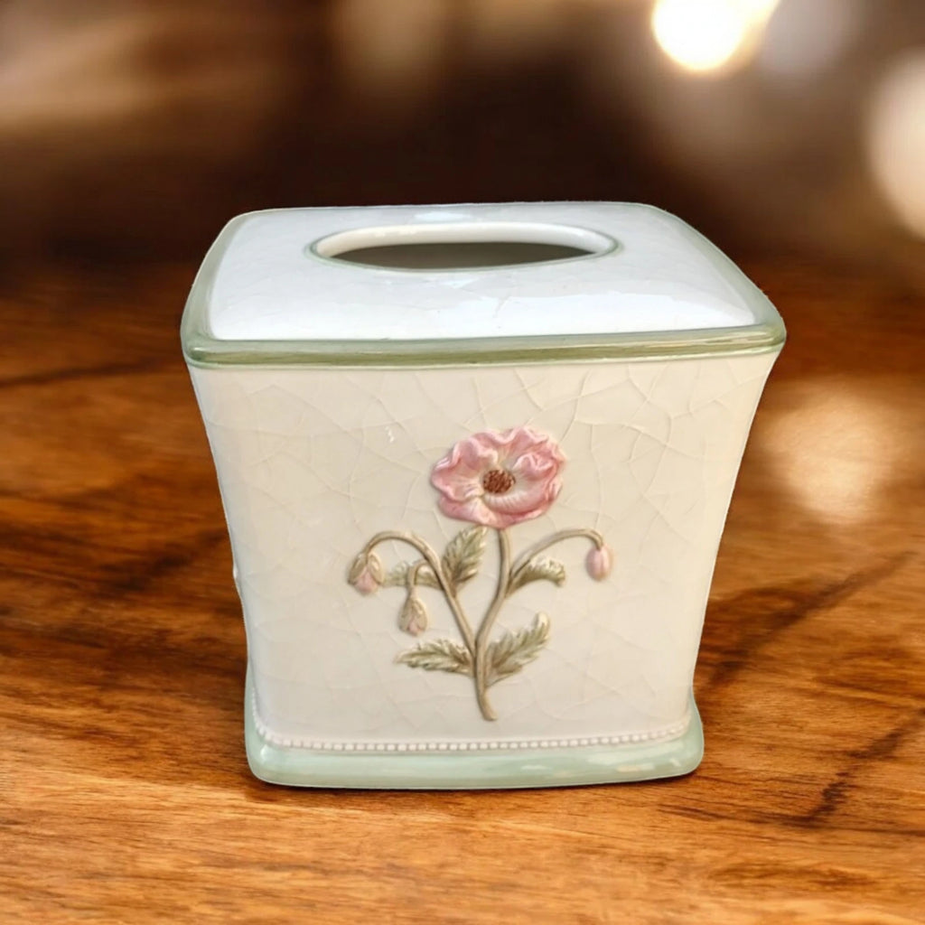 Croscill Crackle Glaze Raised Flowers Veronica Bath Ceramic Tissue Box Cover | eBay