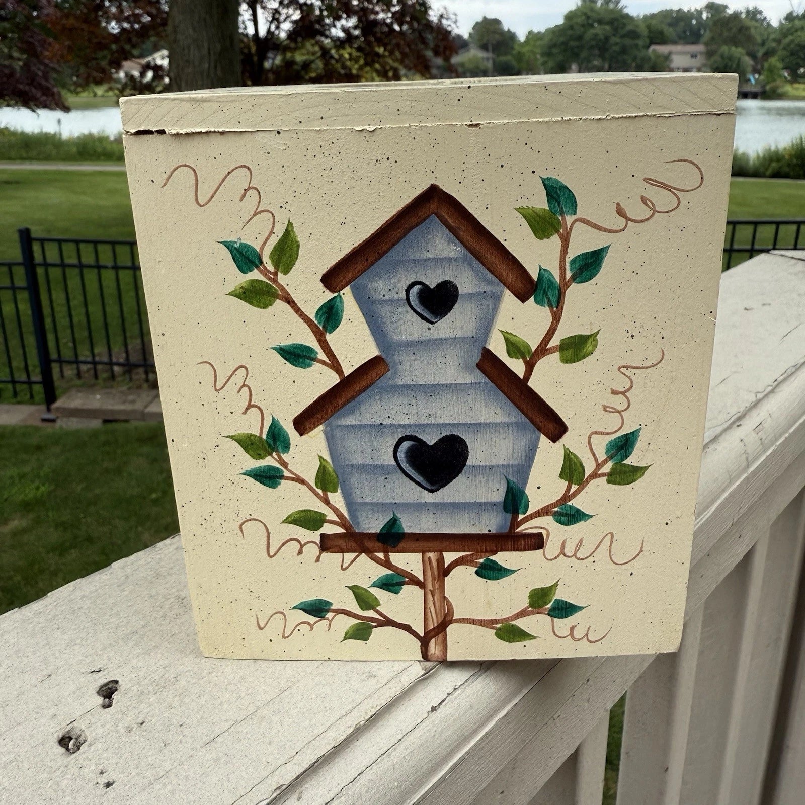 VTG Wood Birdhouse Leaves Cottage Tissue Box Cover Country Shabby Hand Painted | eBay