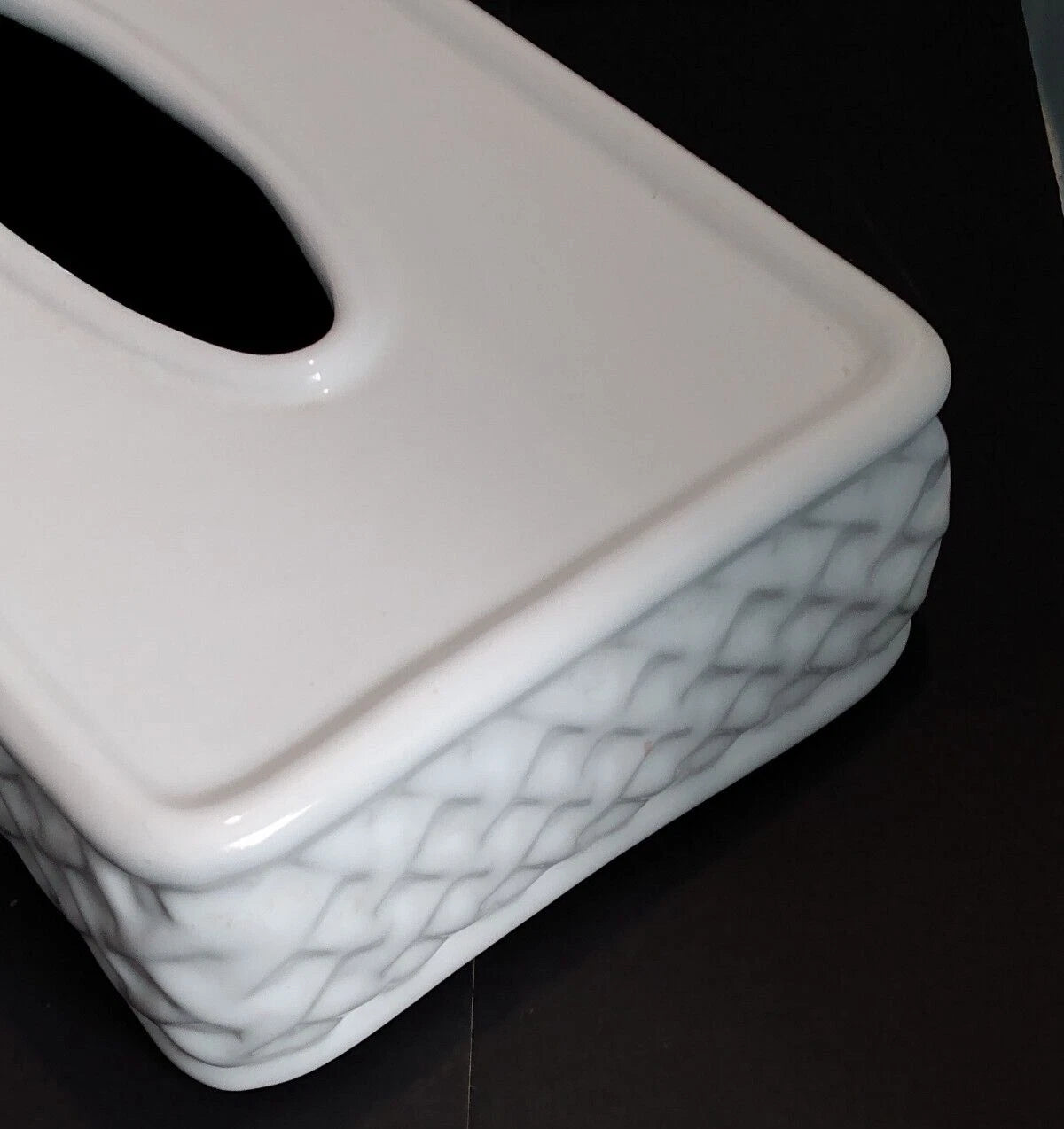 Vintage Ceramic Tissue Box Cover Waffled Lattice Sides Off White | eBay