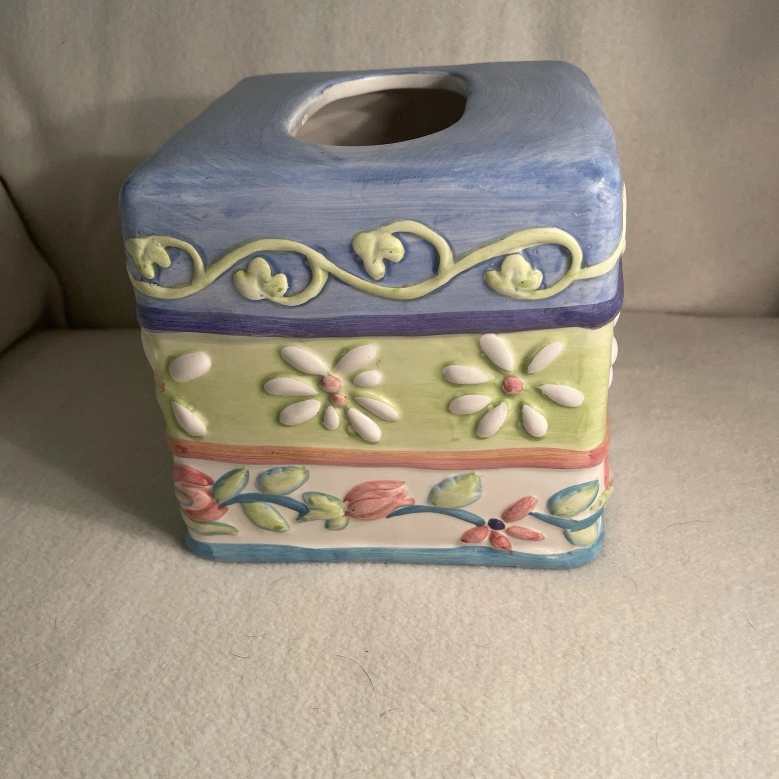 Vtg Certified International Ceramic Tissue Box Cover Pastel Floral Pattern 5.75” | eBay