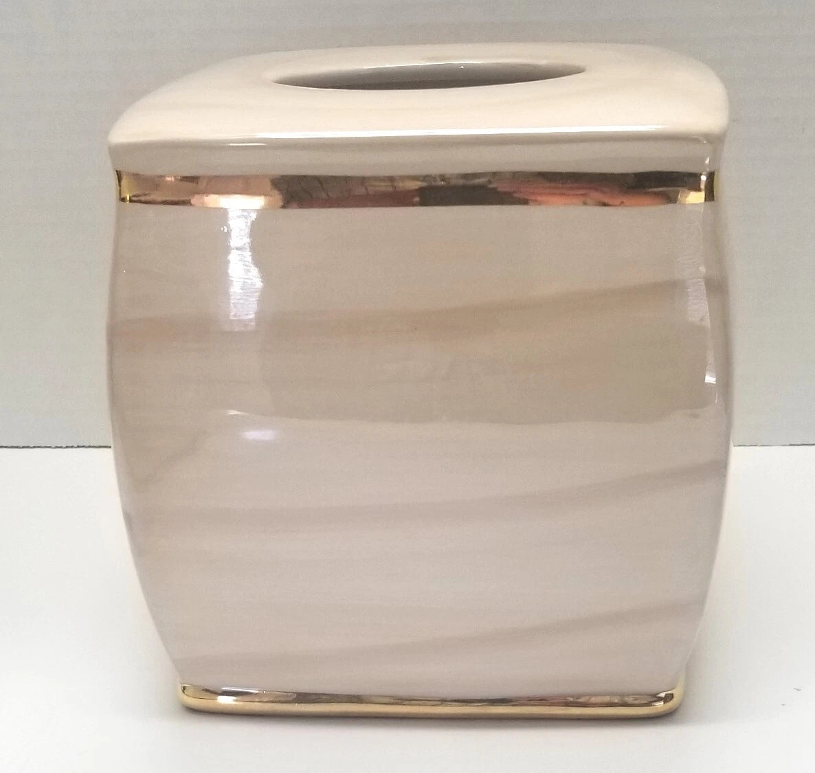 Nicole Miller Ceramic Tissue Box Cover Cream White And Gold Trim 7” X 6” | eBay