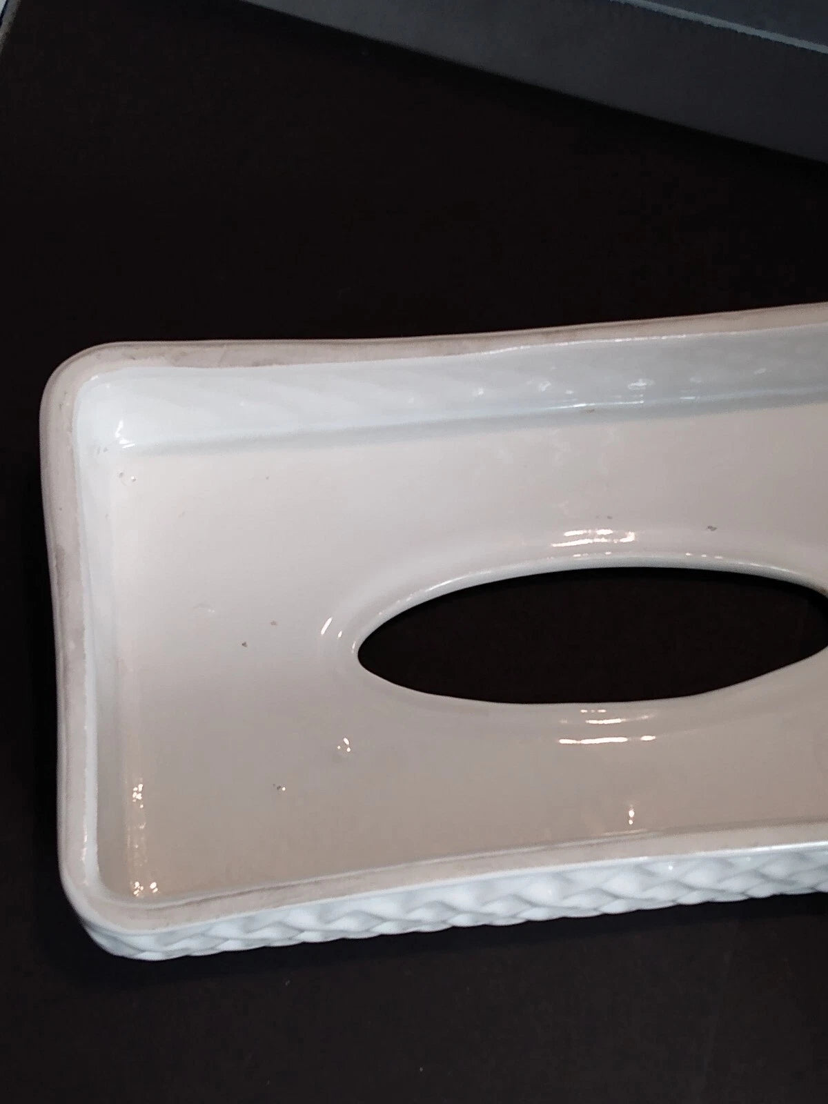 Vintage Ceramic Tissue Box Cover Waffled Lattice Sides Off White | eBay